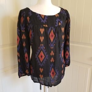 Lucky Brand Amelia Printed Peasant Top XL